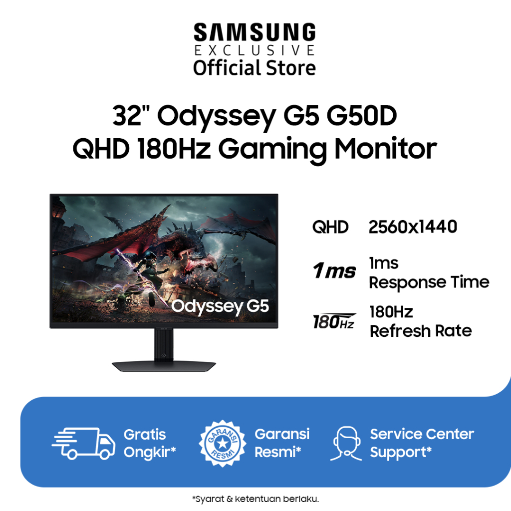 Samsung Monitor Odyssey  32"  G5 G50D  QHD 180Hz | Gaming Monitor | LS32DG502EEXXD