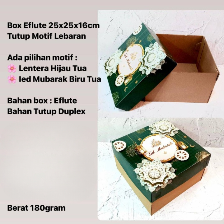 

Dus Eflute Kue Lebaran 25x25x16 Motif Lentera Hijau Tua