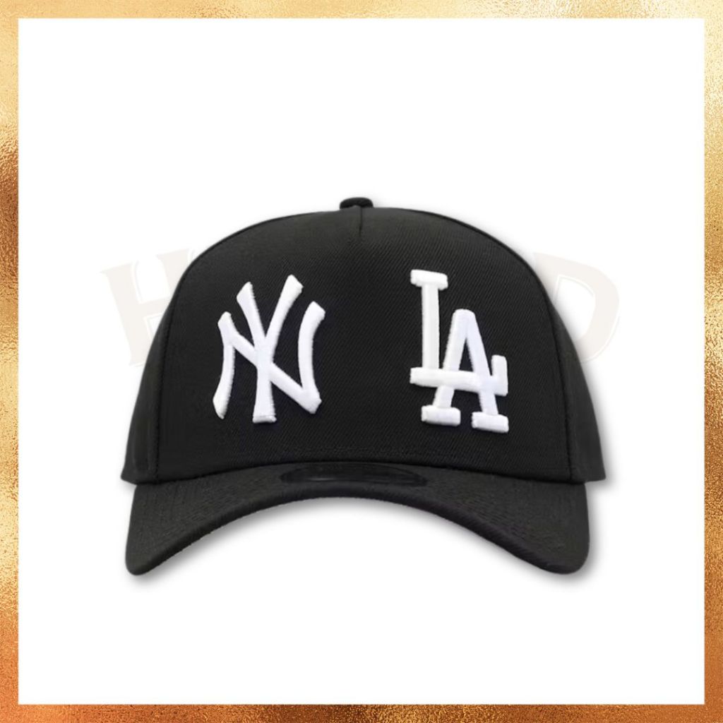 Topi New Era MLB New York Los Angeles Dodgers Yankees Logo Released Black 9FORTY A-Frame Hat Origina