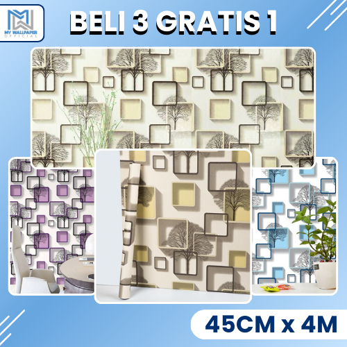 PAKET PROMO Wallpaper Dinding Ruang Tamu 3D Motif Kotak Pohon Ungu Wallpaper Dinding Kamar 3D Wallpa