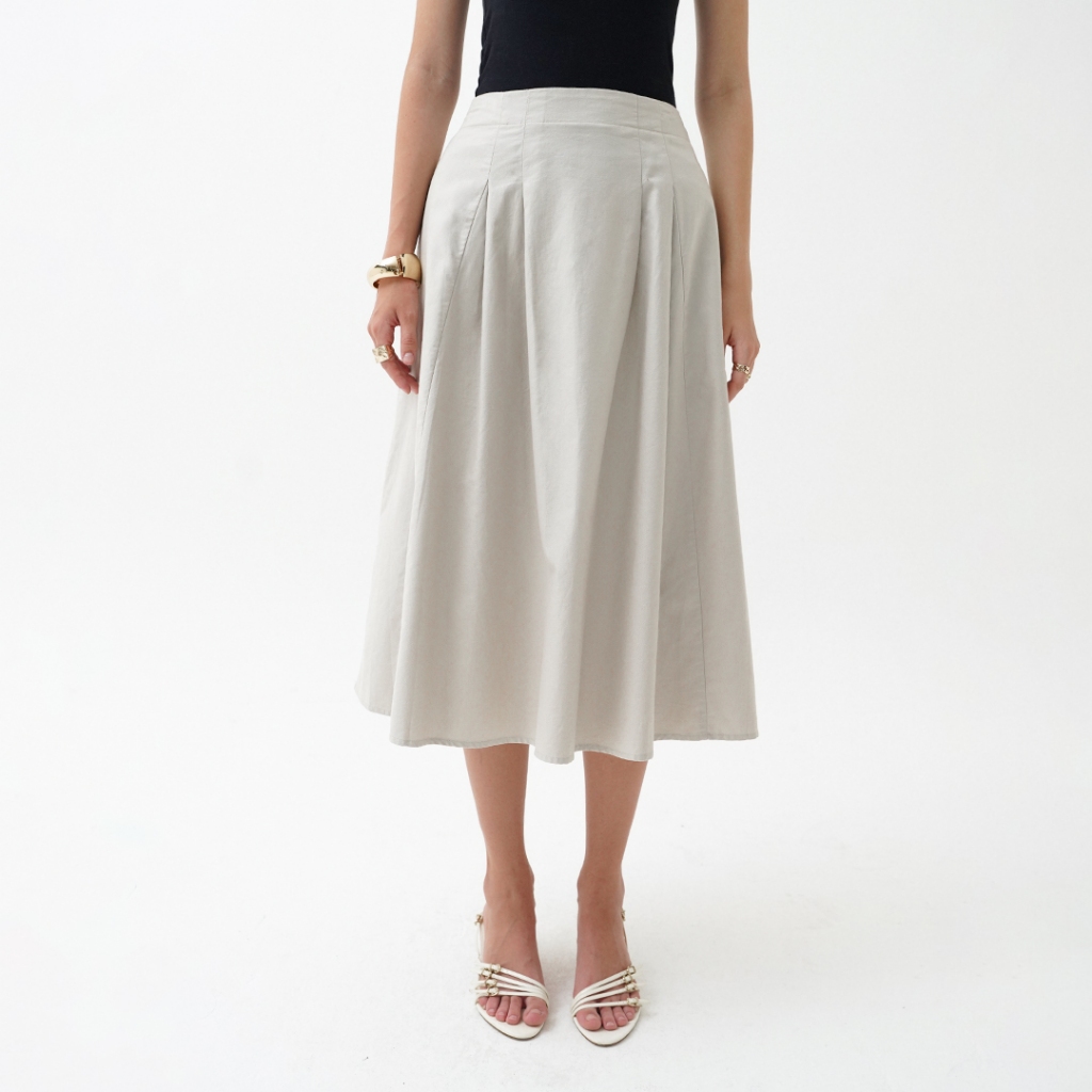 Mississippi Skirt With An Elasticated Waist Band Rok Midi LIN000579M Kream