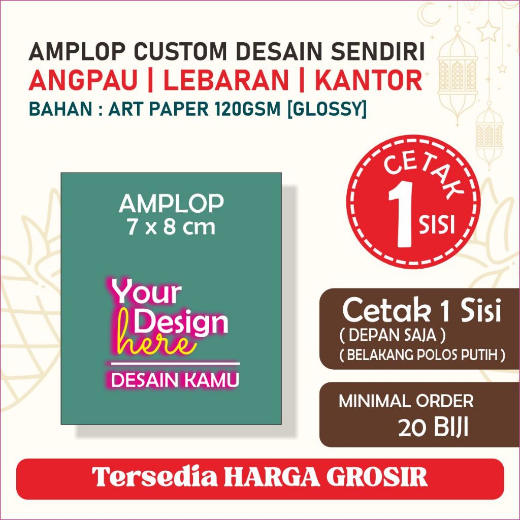 

Amplop Lebaran Kecil 7x8 cm Custom Desain Cetak 1 Sisi