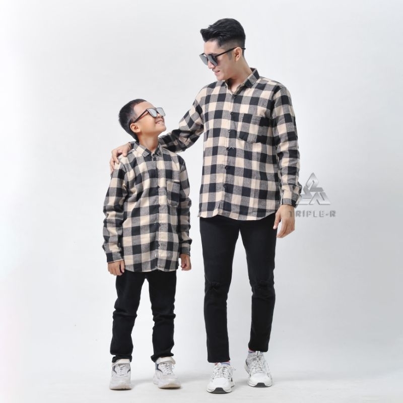 Baju Kemeja Flanel Anak Laki Laki Lengan Panjang Usia 7 - 15 Tahun Hem Couple Ayah Bunda