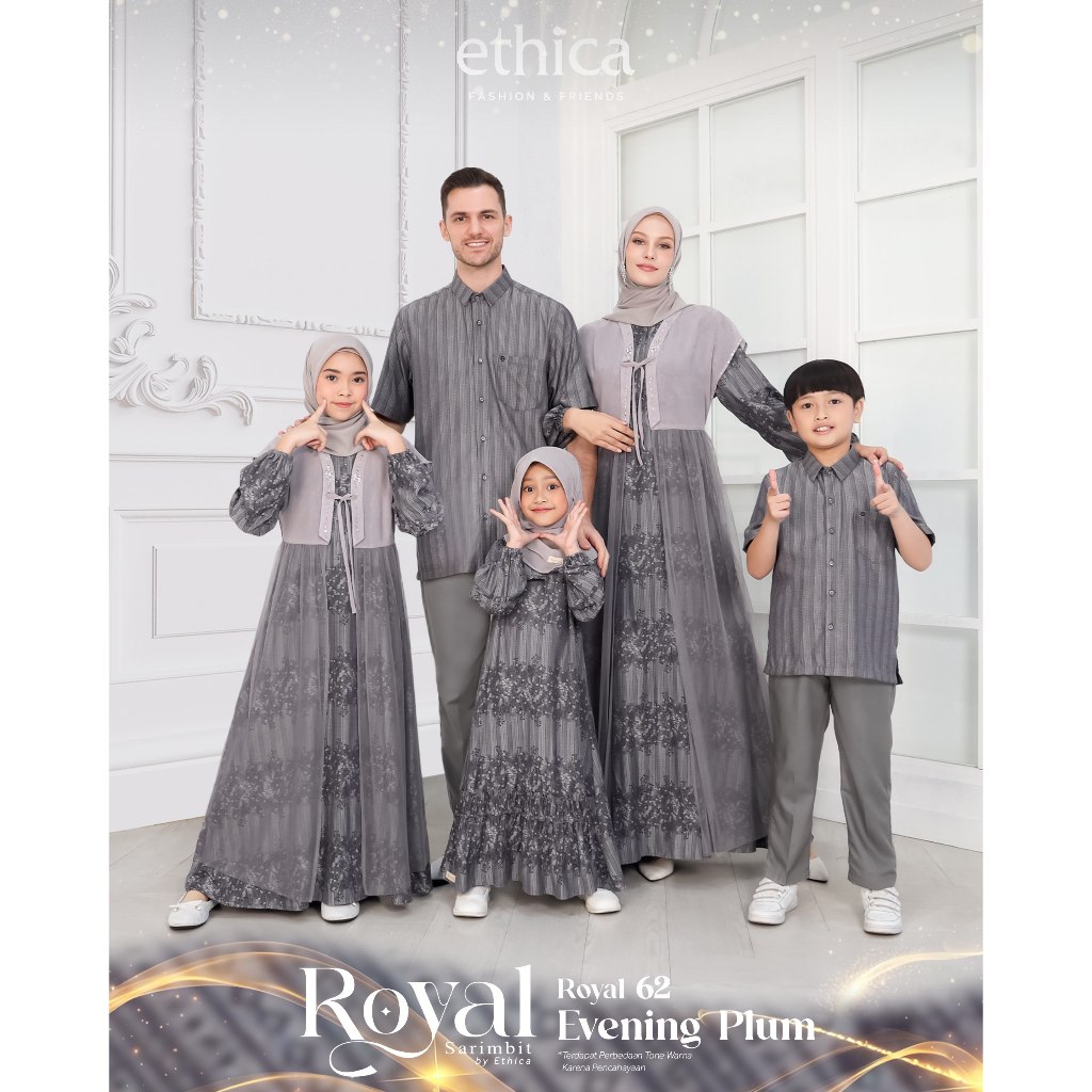 COUPLE LEBARAN 2025, ROYAL 62 EVENING PLUM, KAGUMI 338/ KAGUMI KIDS 181/ KAHFI 348/ KAHFI KIDS 248 (