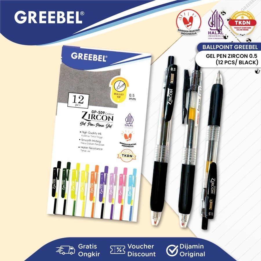 

Pena Pulpen Gel Greebel GP-509 Zircon 0.5mm Ballpoint Pen [1 Pak Isi 12 Pcs]