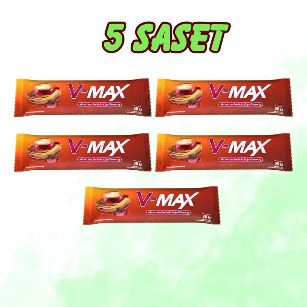 

V-MAX Coffee Minuman Serbuk Kopi Ginseng Rasa Cokelat Untuk Wanita Kemasan 5 Sachet