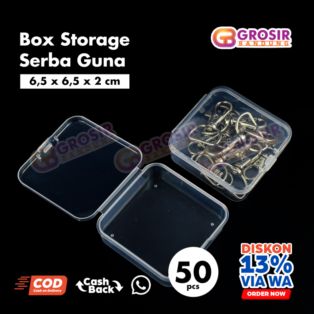 

(6,5 x 6,5 x 2 cm) Tempat Storage Plastik PP Box Transparan penyimpanan Organizer Serbaguna mini Sedang Besar