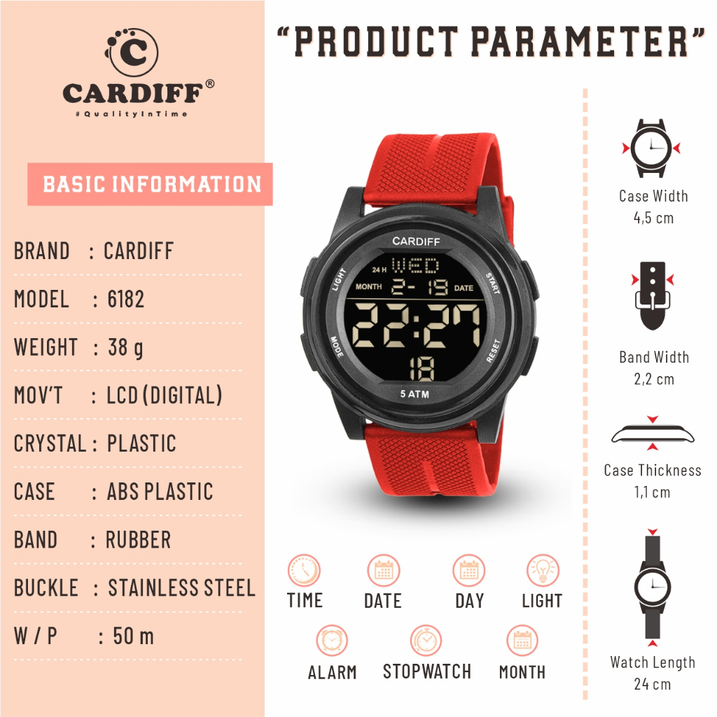 CARDIFF Watch LCD 6182 Jam Tangan Digital Pria CARDIFF ORIGINAL