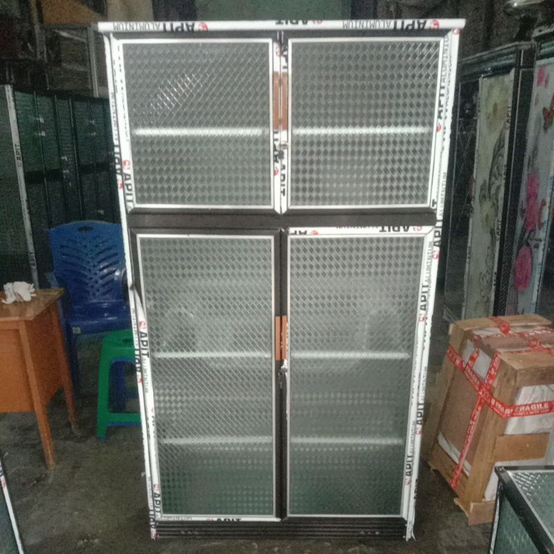 rak piring 2pintu ful kaca , Rak piring aluminium murah