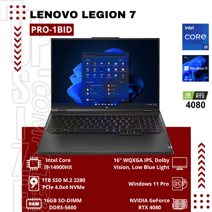 Lenovo Legion LEGION 7 PRO-1BID Intel Core i9-14900HX 1TB SSD 16 inci WQXGA (2560x1600) IPS