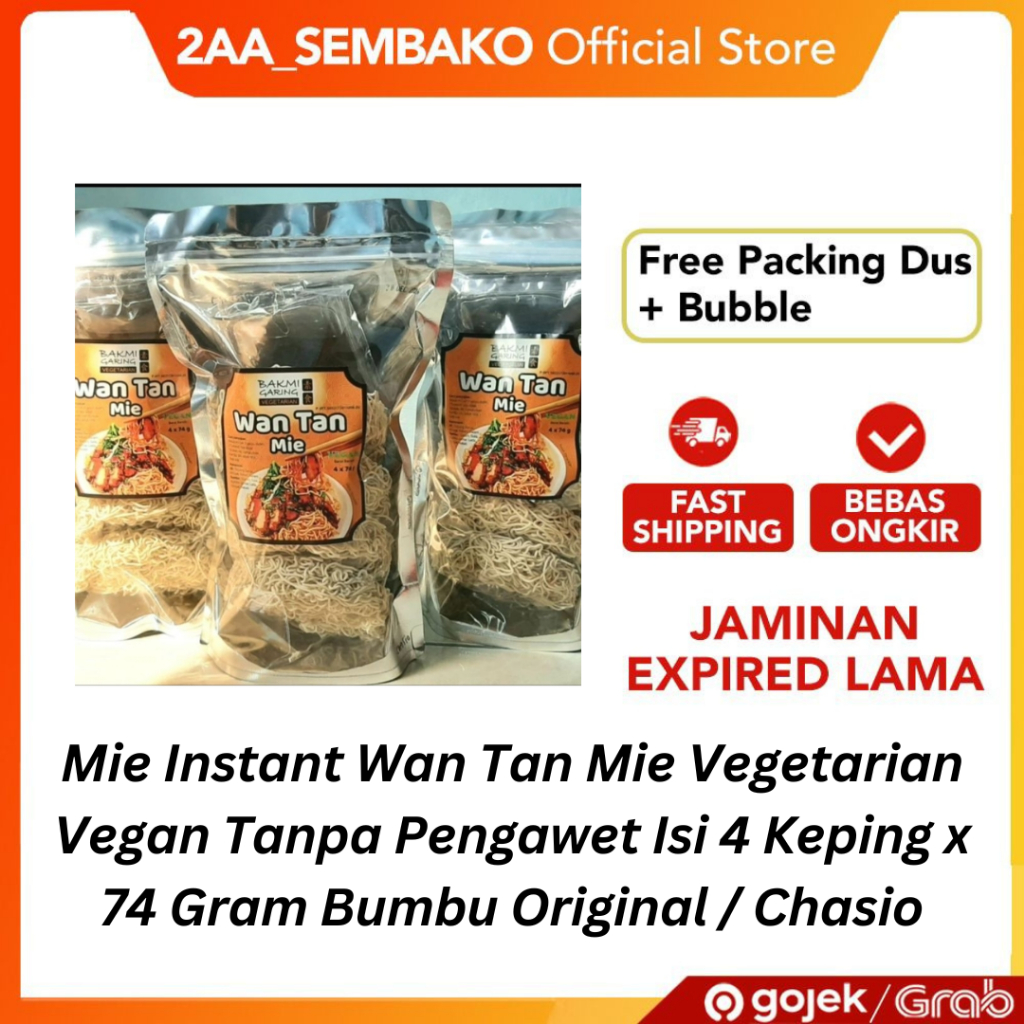 

Mie Instant Wan Tan Mie Vegetarian Vegan Tanpa Pengawet Isi 4 Keping x 74 Gram Bumbu Original / Chasio