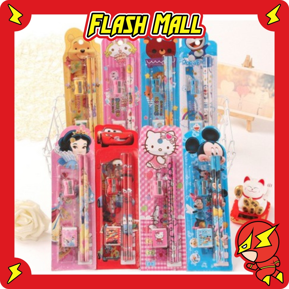 

FLASHmall S004 MINI STATIONERY SET ALAT TULIS SEKOLAH 5 IN 1 KARAKTER LUCU