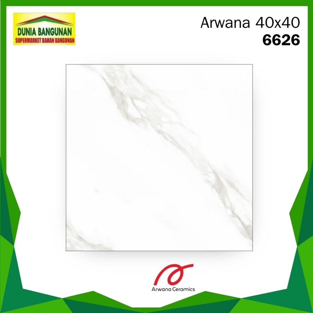 Keramik 40x40 Lantai Arwana 6626 White KW1 40X40 Keramik Lantai Kamar Glossy (mengkilap) / Keramik M