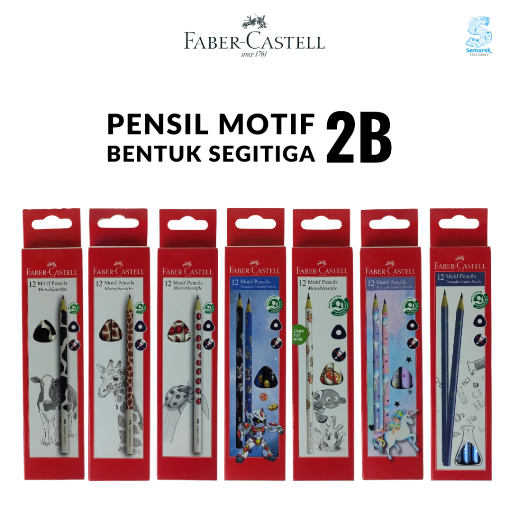 Faber Castell Pensil Motif Bentuk Segitiga 2B - Sapi / Jerapah / Kumbang / Robot / Ikan Laut / Unico