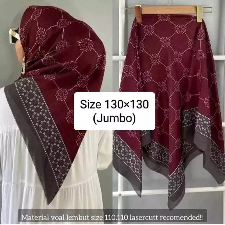 jilbab segi empat 130x130 / persegi jumbo syar'i motif voal premium