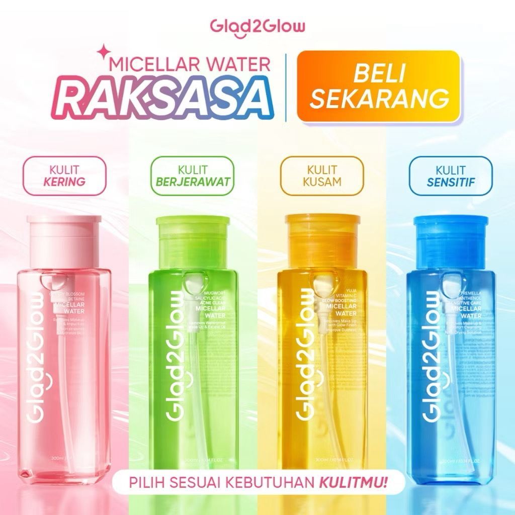 GLAD2GLOW G2G MICELLAR WATER SERIES 130ML 300ML CHERRY BLOSSOM BETAINE YUJA VIT C MUGWORT TREMELLA