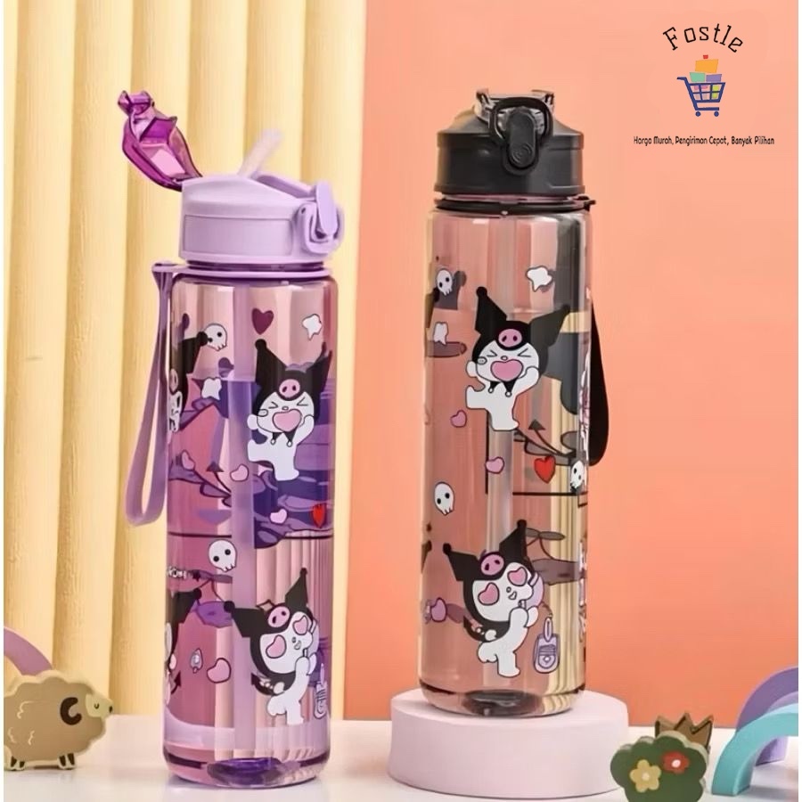 Botol Minum Bening 1 Liter Aesthetic Botol Viral Transparan Aesthetic Karakter Kuromi Sanrio Capybar