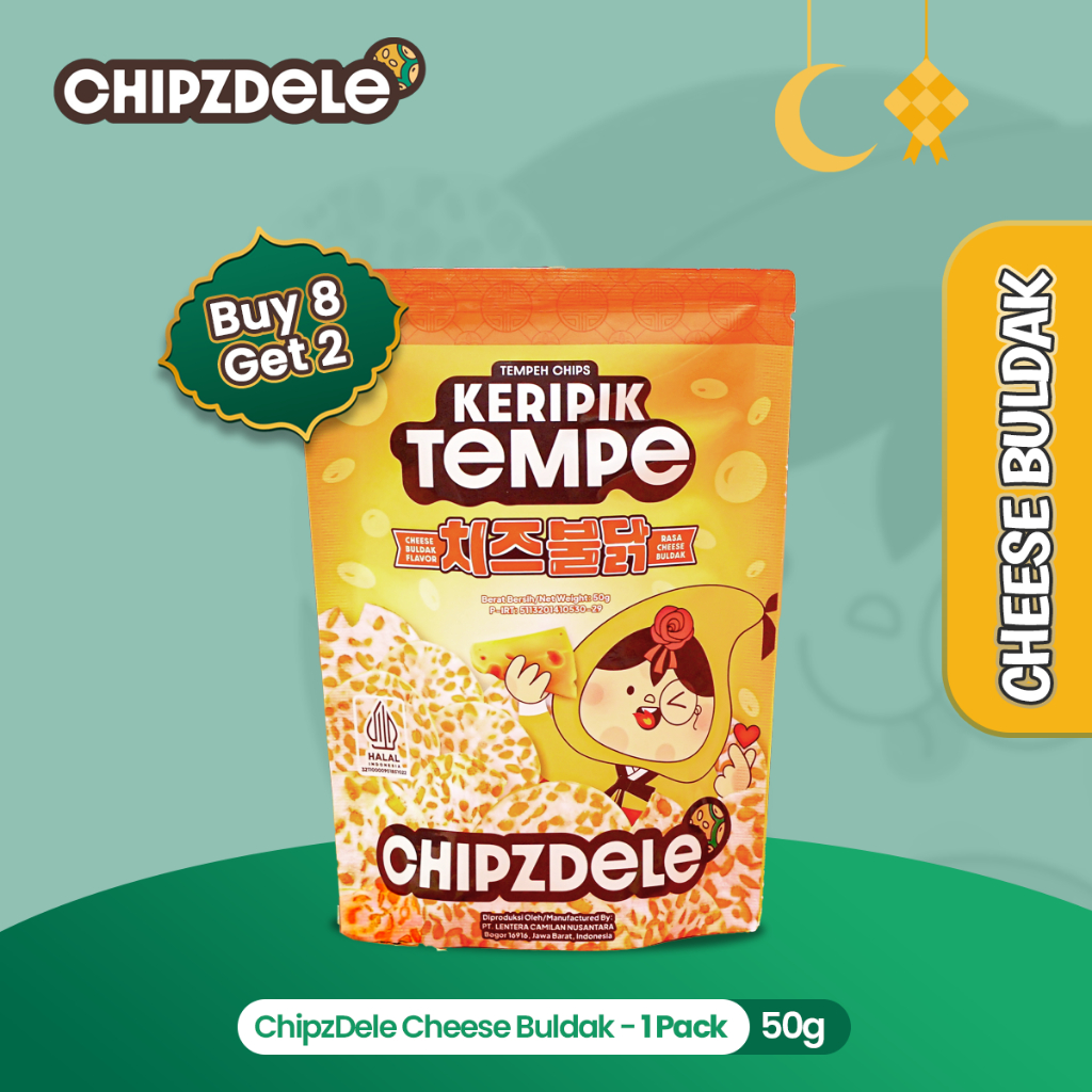 

Chipzdele Keripik Tempe 50 gram Korean Series Rasa Cheese Buldak - 1 pack