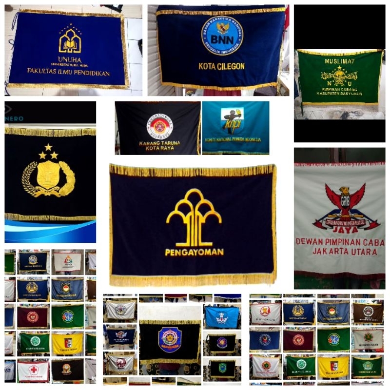 BENDERA PATAKA CUSTOM BORDIR BAHAN BLUDRU SATIN DRIL