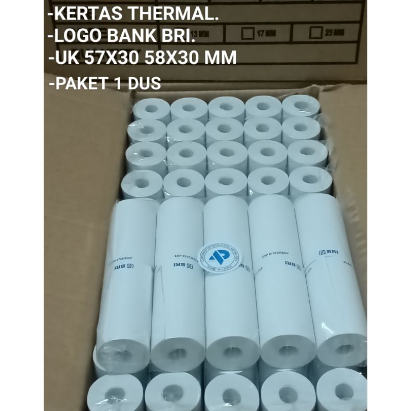 

( 100 ROLL ) KERTAS THERMAL LOGO BANK BRI 57X30 58X30