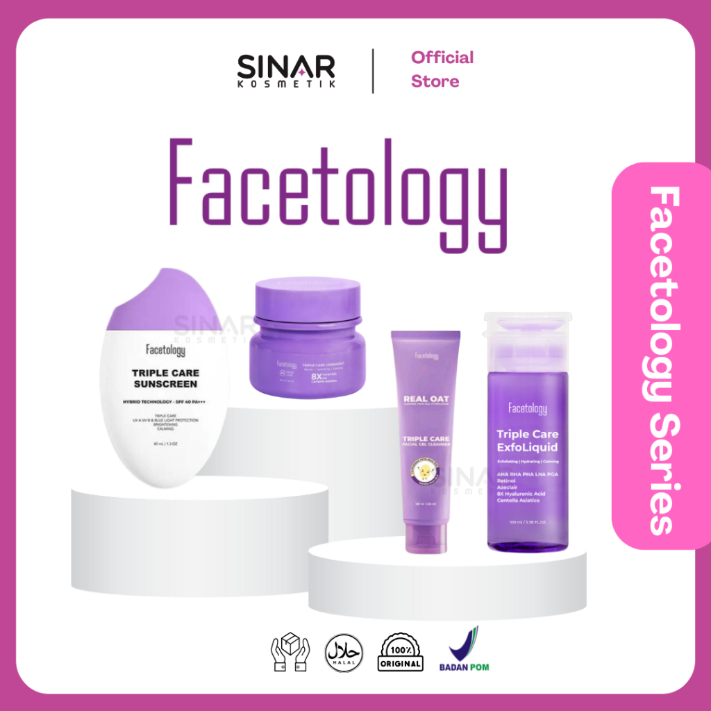 Facetology Triple Care Sunscreen SPF40 PA+++ / Facial Gel Cleanser / Hydra Cleanse Micellar Water / 