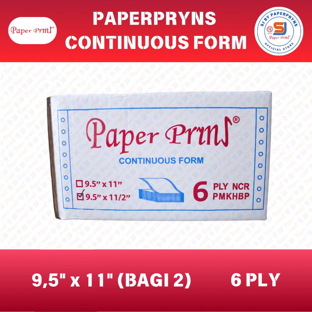 

PAPERPRYNS Continuous Form 9,5" × 11/2" (BAGI 2) - 6 PLY NCR Sheets