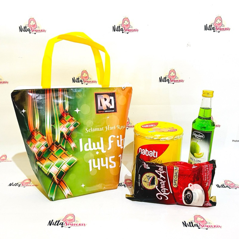 

Tas Hampers Parcel Lebaran Souvenir Parsel Sembako Hari Raya Idul Fitri Custom Gambar Logo Perusahaan
