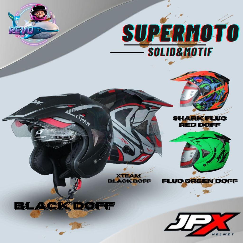 HELM JPX SUPERMOTO SOLID & MOTIF ORIGINAL, HELM HALF FACE PRIA WANITA DEWASA, JPX HELMET OFFICIAL