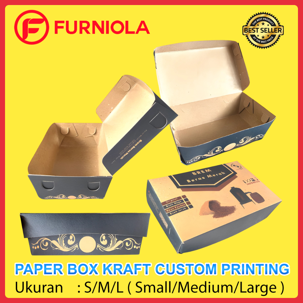 Cetak Paper Lunch Box Kraft Custom Desain Printing Full Color Ukuran Size S M L Model Forming / Prin