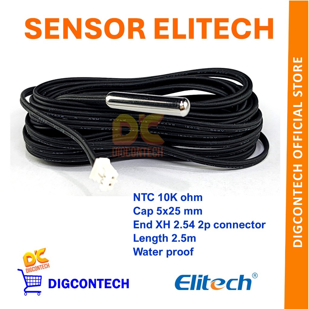 Sensor Thermistor Probe Elitech NTC Hitam 10K ohm waterproof 2.5m