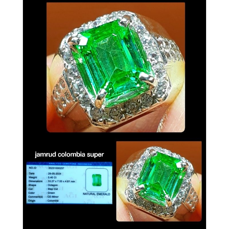 original batu permata jamrud emerald colombia + ring silver perak