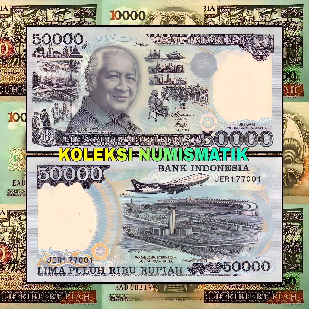 SOUVENIR UANG KERTAS KUNO INDONESIA 50000 RUPIAH HM SOEHARTO 1995