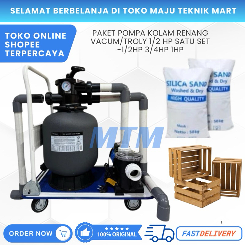 Paket Pompa Kolam Renang 1Hp Set Troli Mesin Vacuum Kolam Renang