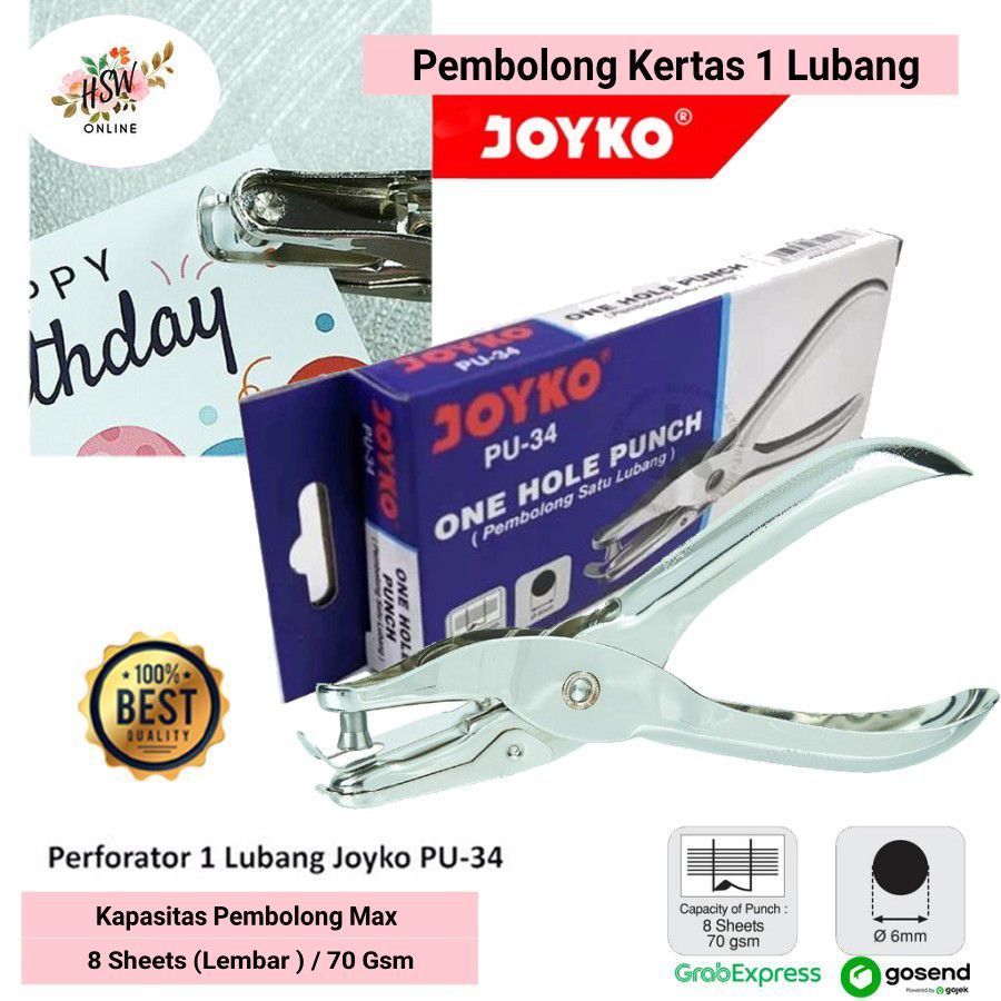 

Pembolong Kertas Satu Lubang Punch Joyko PU-34 Original Alat Tang Plier Press One Hole Punch Kancing Cetet Pelubang Perforator Kertas Plastik Opening Mould Clip