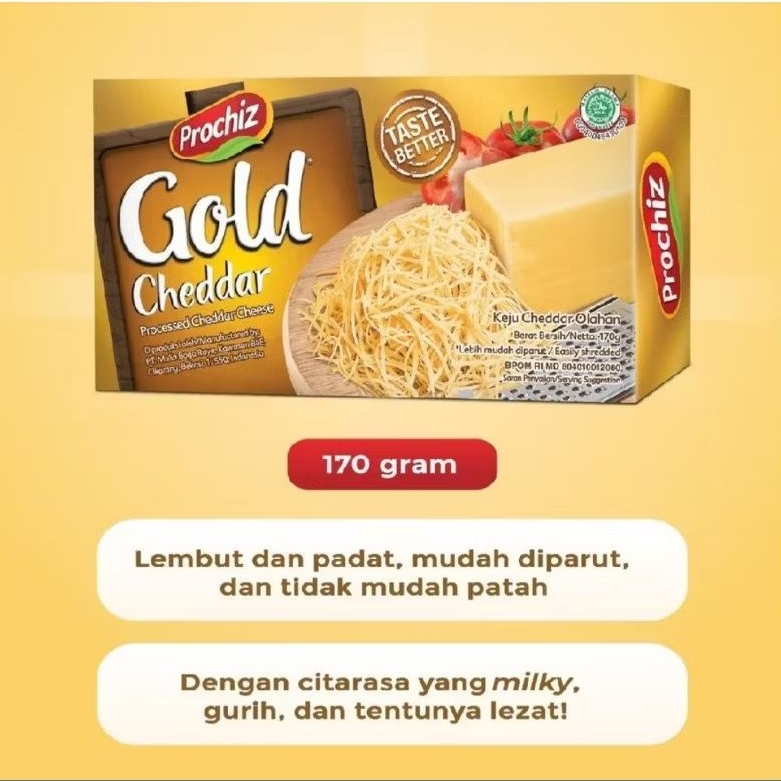 

PROCHIZ GOLD CHEDDAR/Keju Prochiz Gold Cheddar 160gr