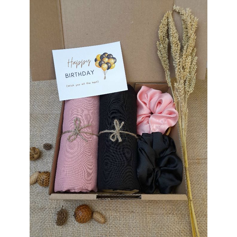 Hampers hijab premium dan scrunchie - Gift Box kado aestethic/kado spesial / Wisuda / Ulang Tahun - 