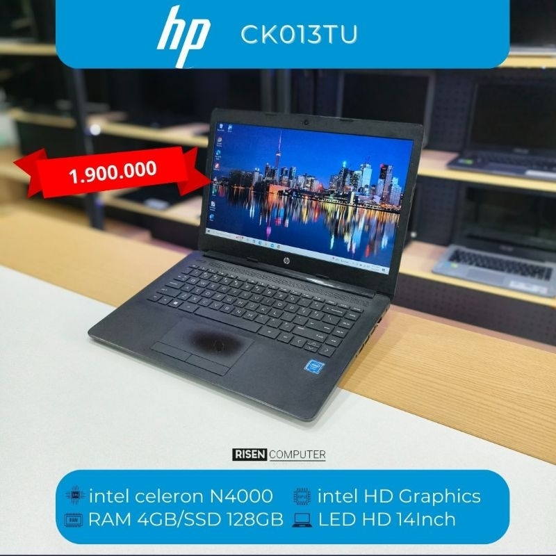 LAPTOP HP 14 CK0132TU Intel Celeron N4000 RAM 4GB SSD 128GB Notebook 14inch Seken Bekas Second Murah
