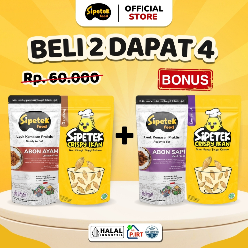 

[BELI 2 DAPAT 4] Paket Super Hemat Abon Ayam dan Crispy Ikan Rendang, GRATIS Abon Sapi dan Crispy Ikan Barbeque