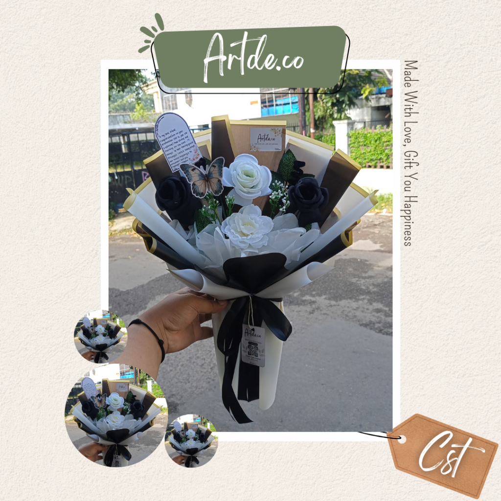 BUKET BUNGA - BUKET BUNGA NUANSA HITAM PUTIH - BUKET BUNGA WISUDA