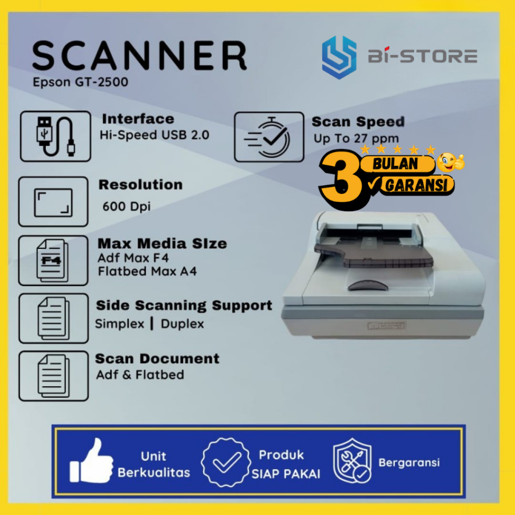 Scanner F4 Epson GT-2500 Dengan ADF Untuk Scan Ukuran Folio F4 Legal