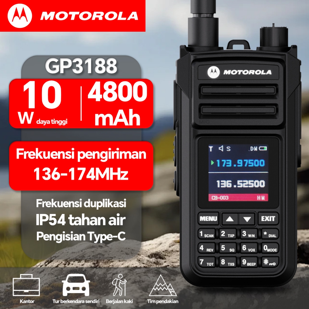 HT VHF Motorola Walkie Talkie GP3188 136-174MHz Panggilan jarak jauh 20KM radio dua arah tahan air