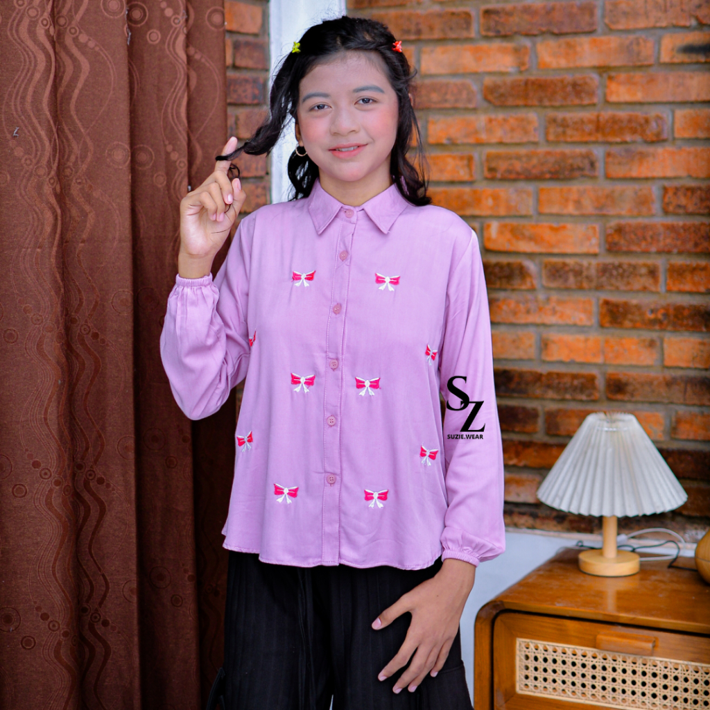 FAIRY SHIRT-KEMEJA ANAK PEREMPUAN TANGGUNG MAX 13TH KEMEJA RAYON ANAK BORDIR PITA RIBBON COQUETTE