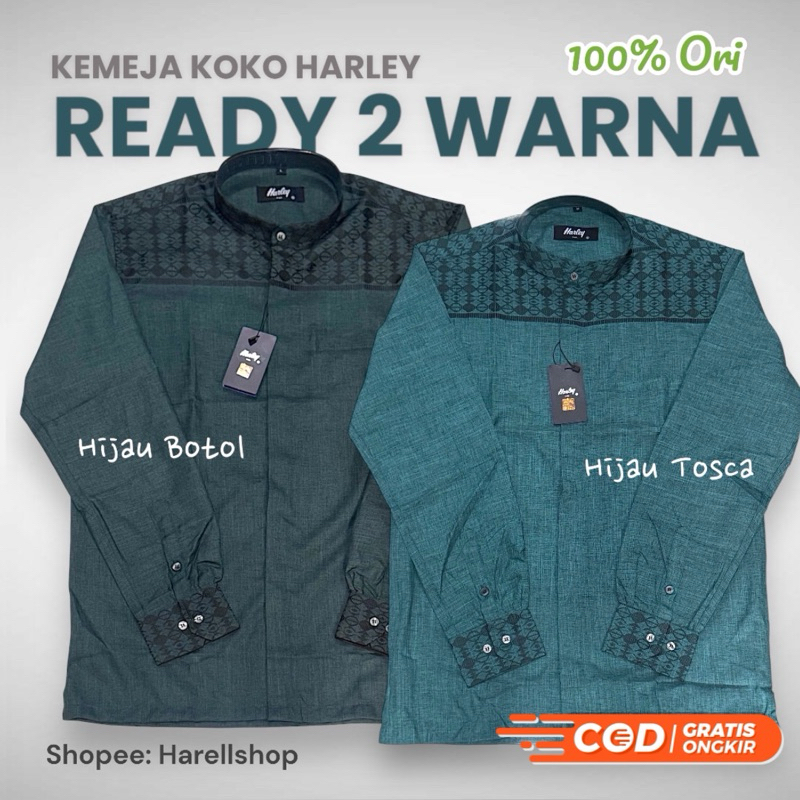 Kemko Harley / Kemeja koko HARLEY lengan panjang warna Hijau Botol dan Hijau Tosca