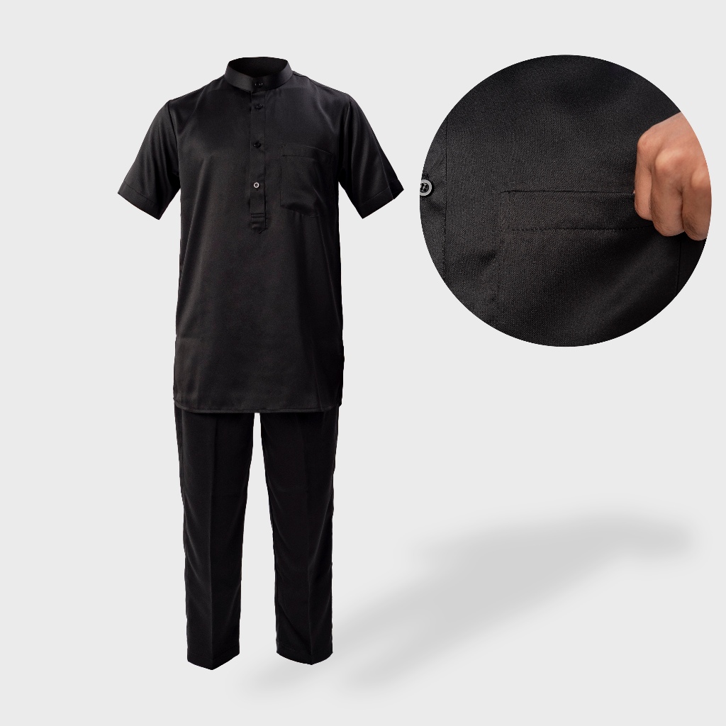 Koko Kurta Satu Set Polos Koko One Set Pria Dewasa Baju dan Celana Muslim Lengan Pendek Setelan Syak