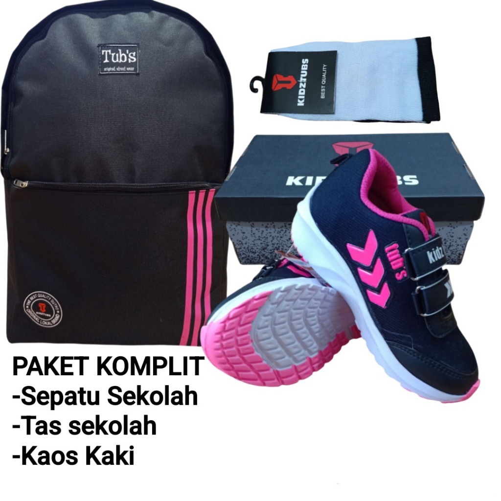 KIDZTUBS Sepatu Sekolah Anak Paket Komplit Sepatu Sekolah + Tas Sekolah + Kaos Kaki TUBS1035022225