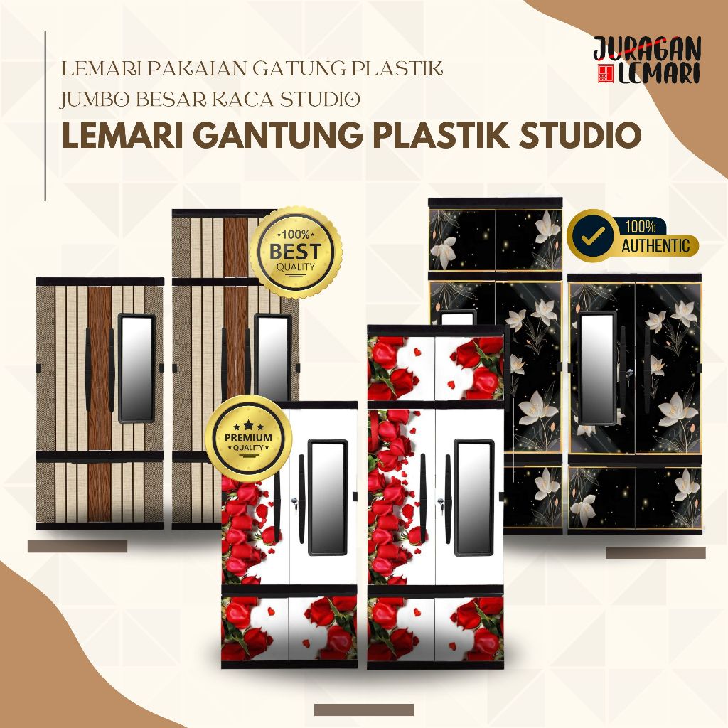 LEMARI KACA + GANTUNG PLASTIK STUDIO | LEMARI GANTUNG ESTETIK | LEMARI GANTUNG JUMBO + KACA | LEMARI