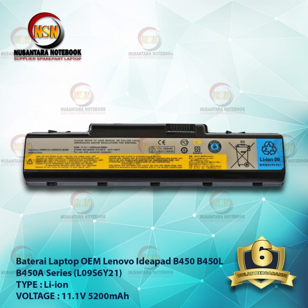 Baterai Laptop OEM Lenovo Ideapad B450, B450L, B450A Series / L09S6Y21