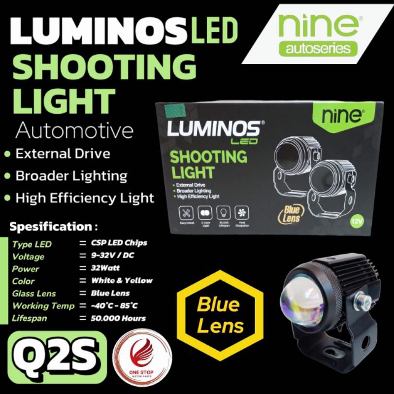 Lampu Tembak Sorot Laser Nine Luminos Led Q2S blue lens 32watt Original Ori Asli Luminos Nine