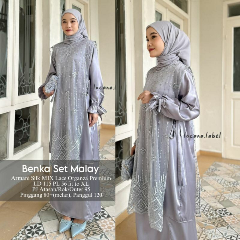 LOCANA LABEL (READY STOCK) Malay Set Outer Benka Set Locana Label Setelan Rok Organza Kurung Melayu 