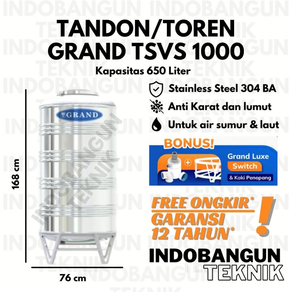 Tandon Toren Air Stainless Coating TSVS 1000 (650 Liter) Tedmond Grand Garansi 12 Tahun Air Sumur